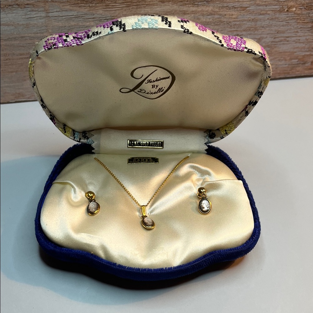 12 kt gold filled micro cameo necklace & earrings Genuine Hand carved Cameo's